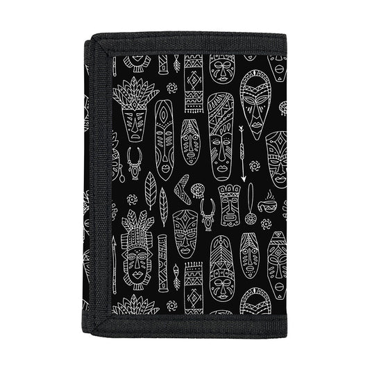 Black And White Totem Pattern Print Trifold Wallet