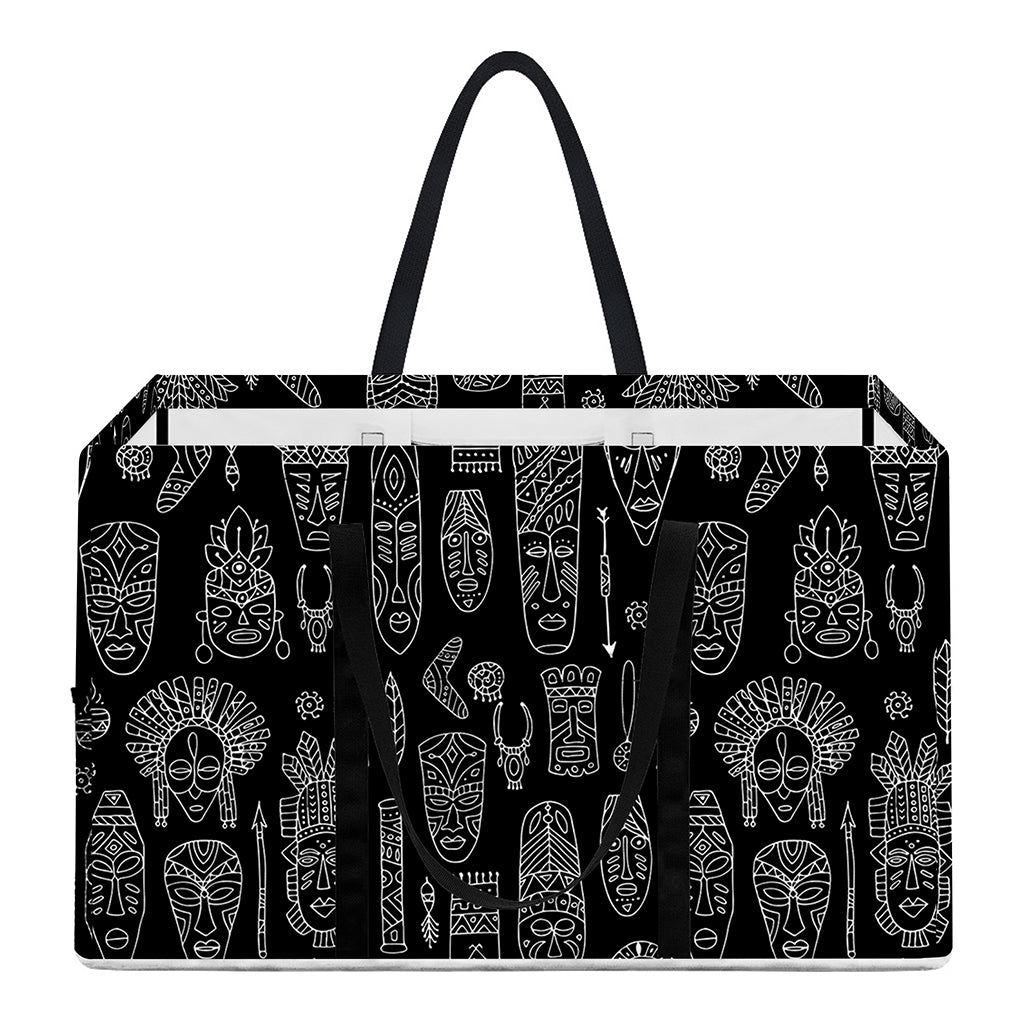 Black And White Totem Pattern Print Utility Tote Bag