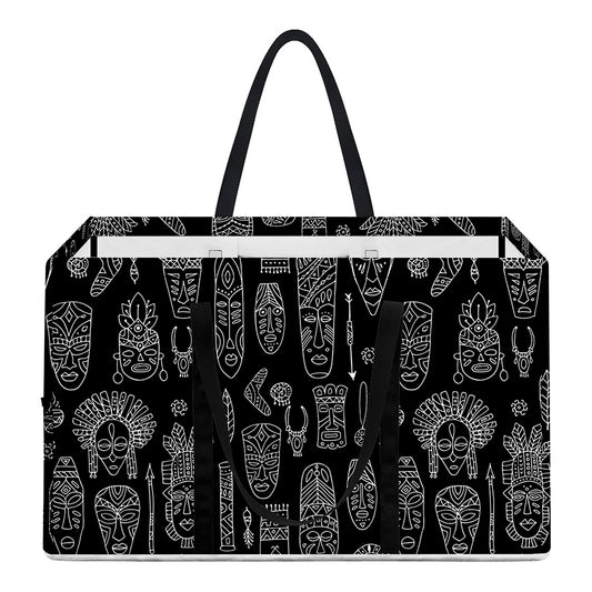 Black And White Totem Pattern Print Utility Tote Bag