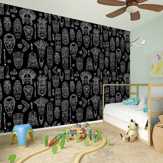 Black And White Totem Pattern Print Wall Sticker