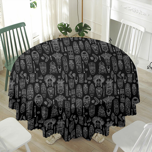 Black And White Totem Pattern Print Waterproof Round Tablecloth