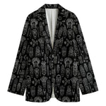 Black And White Totem Pattern Print Women's Blazer