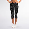 Black And White Totem Pattern Print Women's Capri Leggings