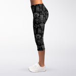 Black And White Totem Pattern Print Women's Capri Leggings