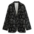 Black And White Totem Pattern Print Women's Cotton Blazer
