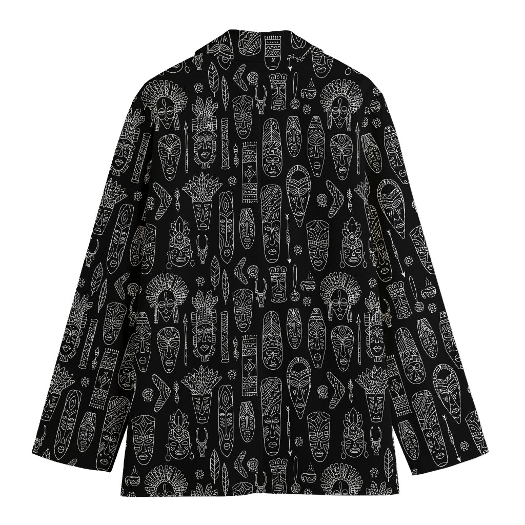 Black And White Totem Pattern Print Women's Cotton Blazer