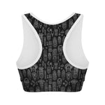 Black And White Totem Pattern Print Women's Sports Bra