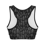 Black And White Totem Pattern Print Women's Sports Bra