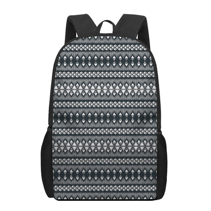 Black And White Tribal Geometric Print 17 Inch Backpack
