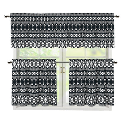 Black And White Tribal Geometric Print 3 Piece Kitchen Curtains