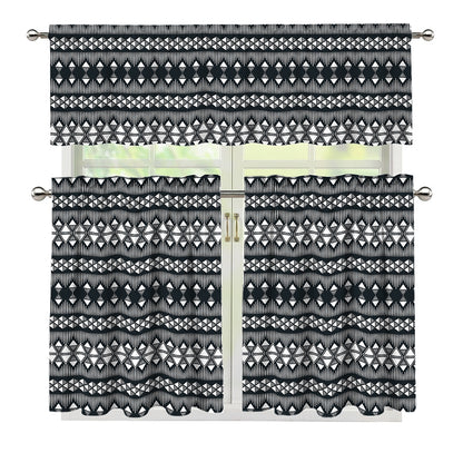 Black And White Tribal Geometric Print 3 Piece Kitchen Curtains