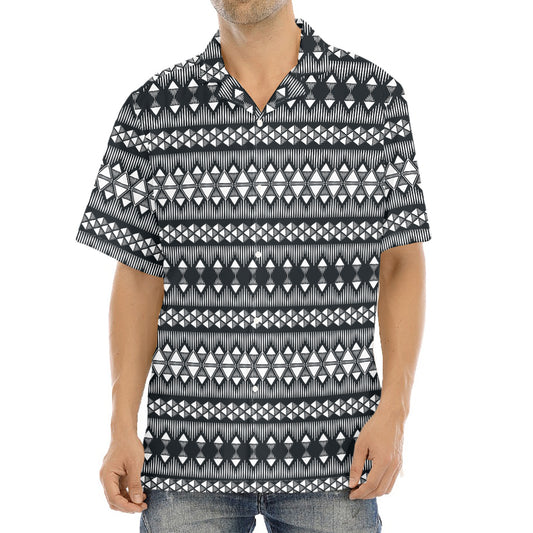 Black And White Tribal Geometric Print Aloha Shirt