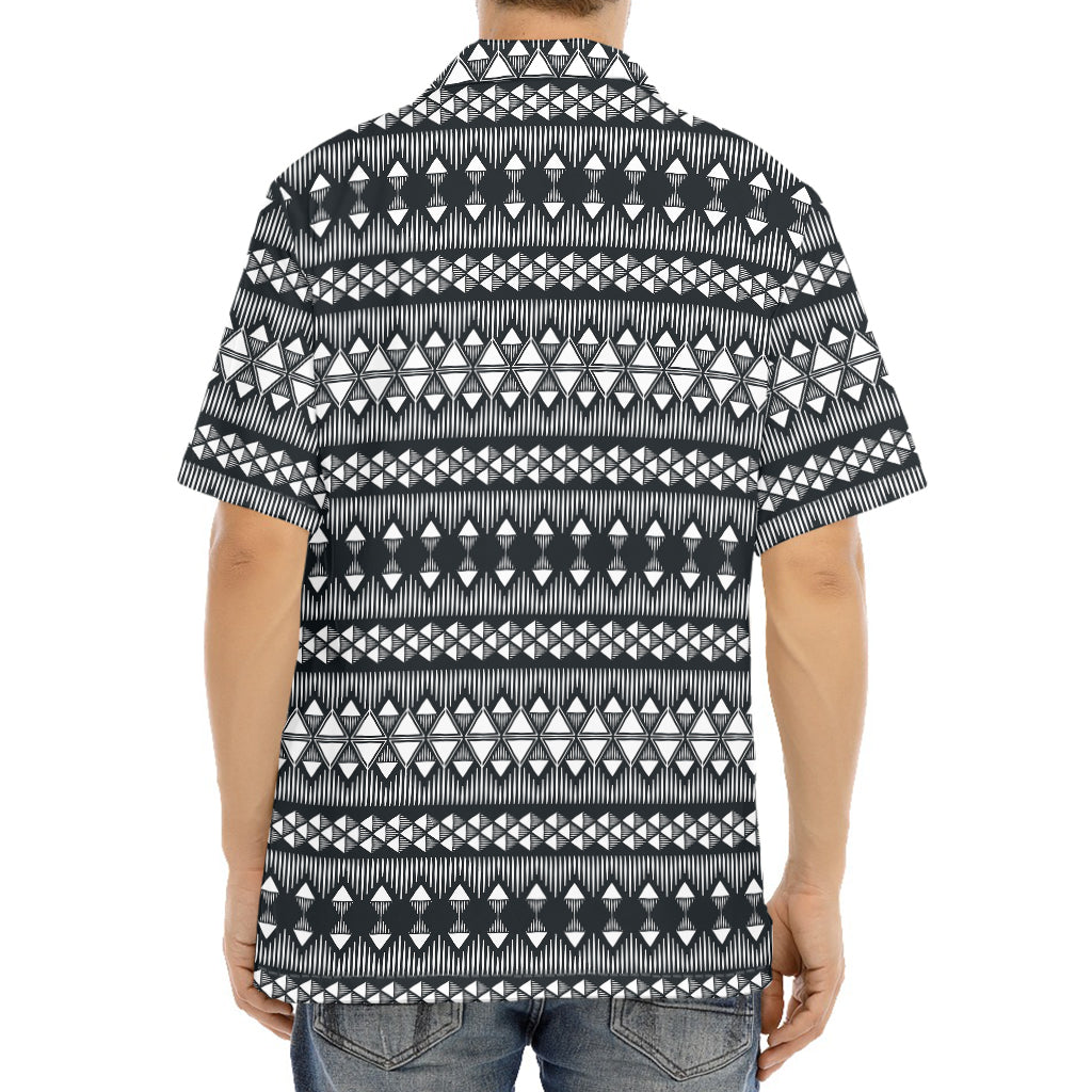 Black And White Tribal Geometric Print Aloha Shirt