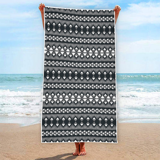 Black And White Tribal Geometric Print Beach Towel