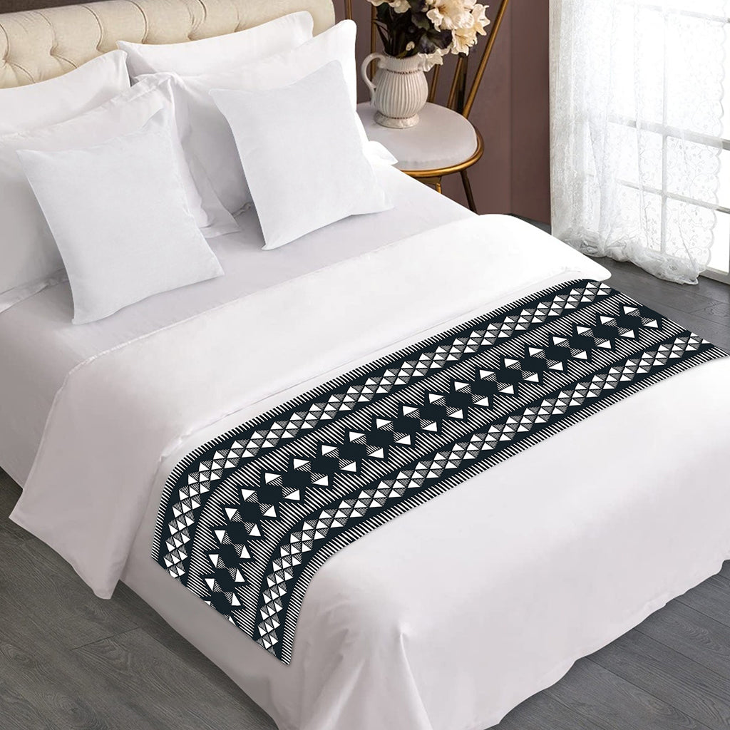 Black And White Tribal Geometric Print Bed Runner