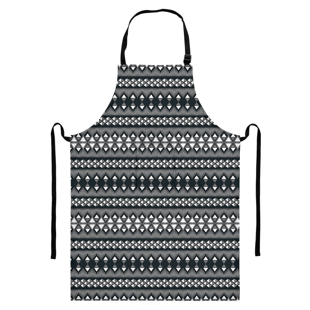 Black And White Tribal Geometric Print Bib Apron With Pocket