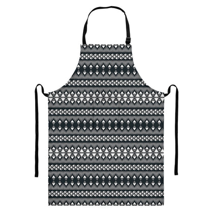 Black And White Tribal Geometric Print Bib Apron With Pocket