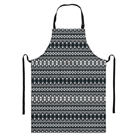 Black And White Tribal Geometric Print Bib Apron With Pocket