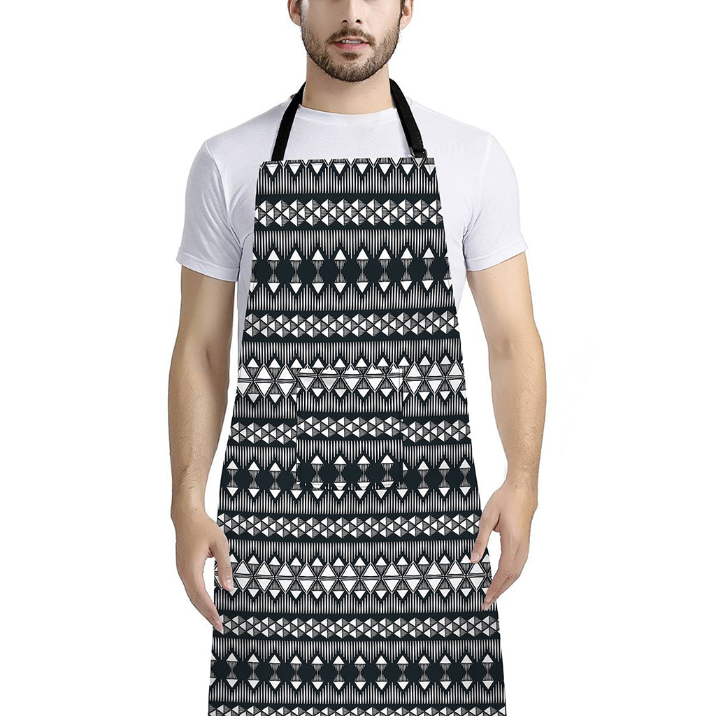 Black And White Tribal Geometric Print Bib Apron With Pocket