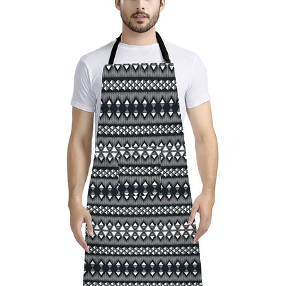 Black And White Tribal Geometric Print Bib Apron With Pocket