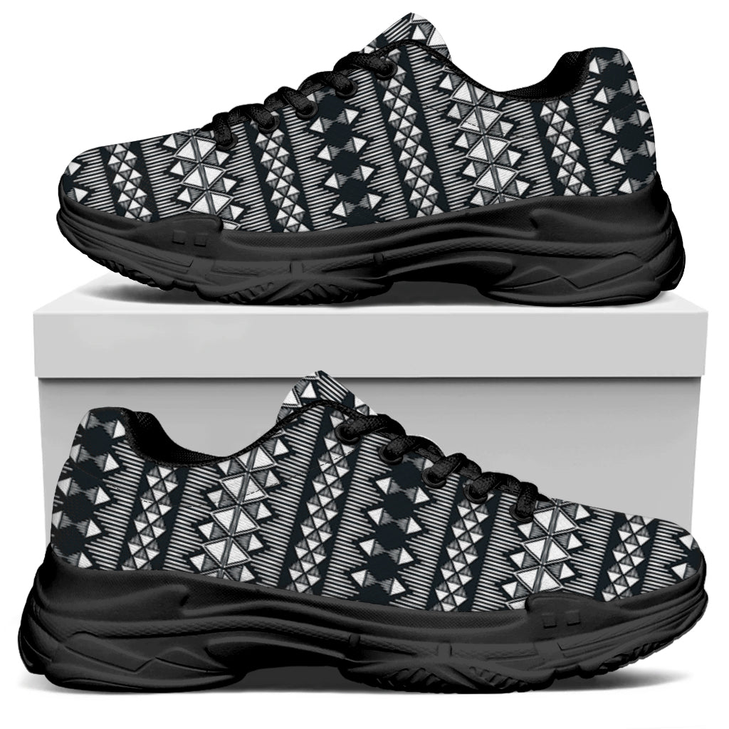 Black And White Tribal Geometric Print Black Chunky Shoes
