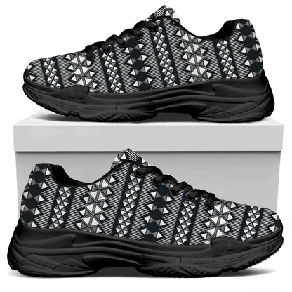 Black And White Tribal Geometric Print Black Chunky Shoes