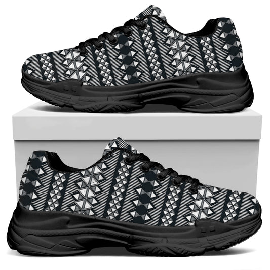 Black And White Tribal Geometric Print Black Chunky Shoes