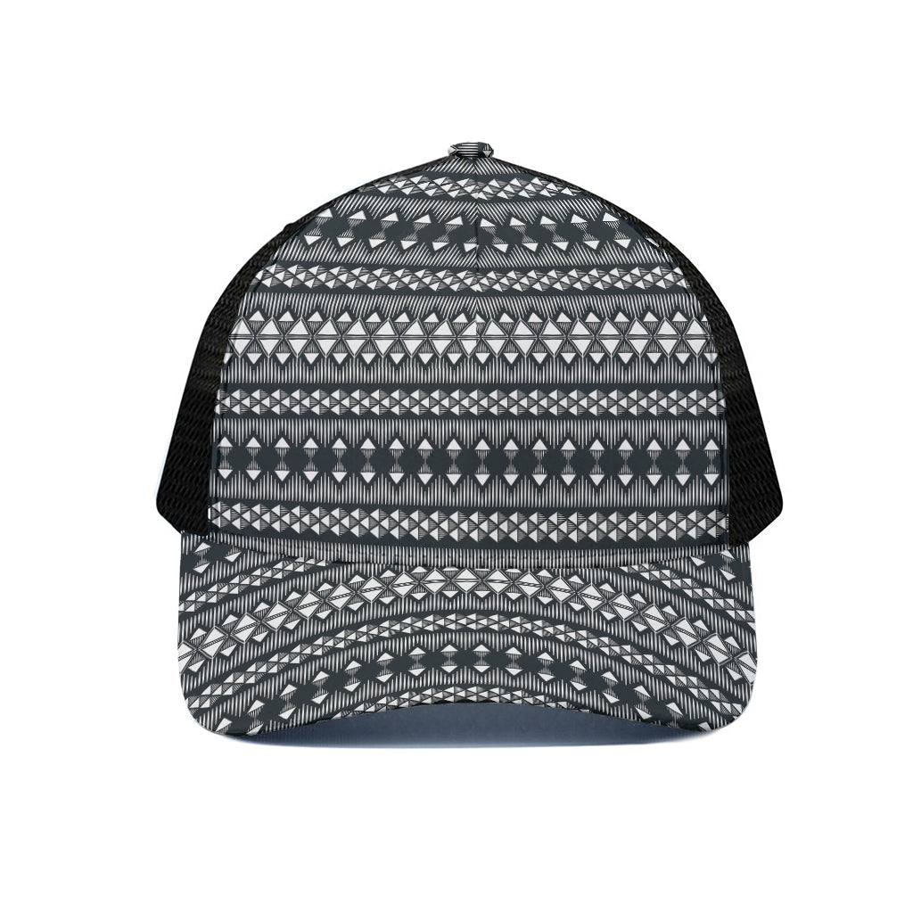 Black And White Tribal Geometric Print Black Mesh Trucker Cap