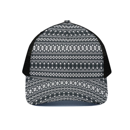 Black And White Tribal Geometric Print Black Mesh Trucker Cap