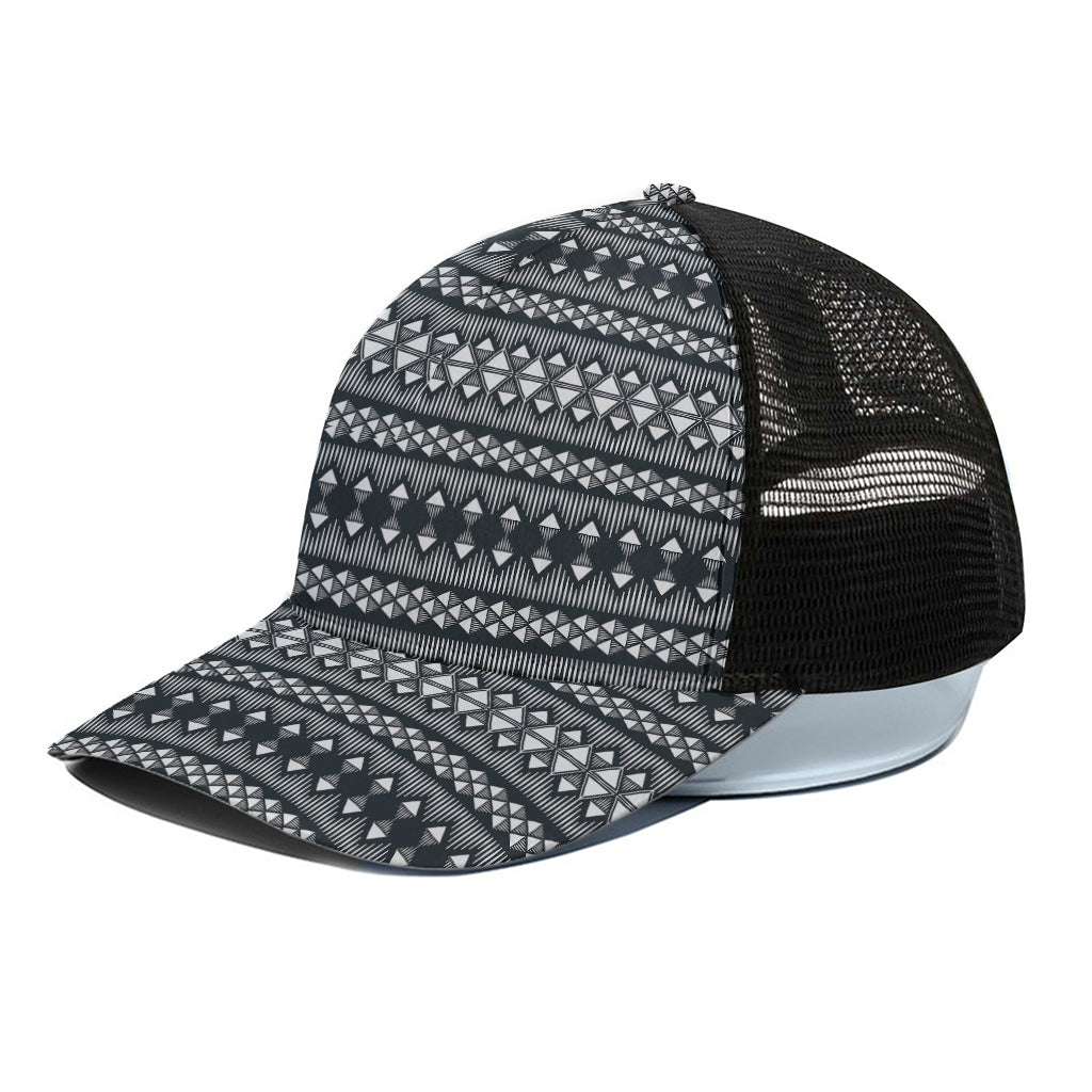 Black And White Tribal Geometric Print Black Mesh Trucker Cap