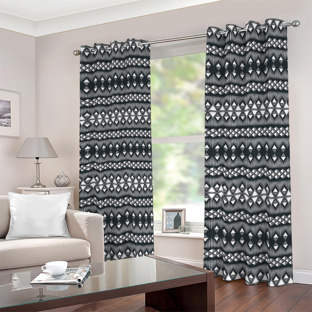 Black And White Tribal Geometric Print Blackout Grommet Curtains