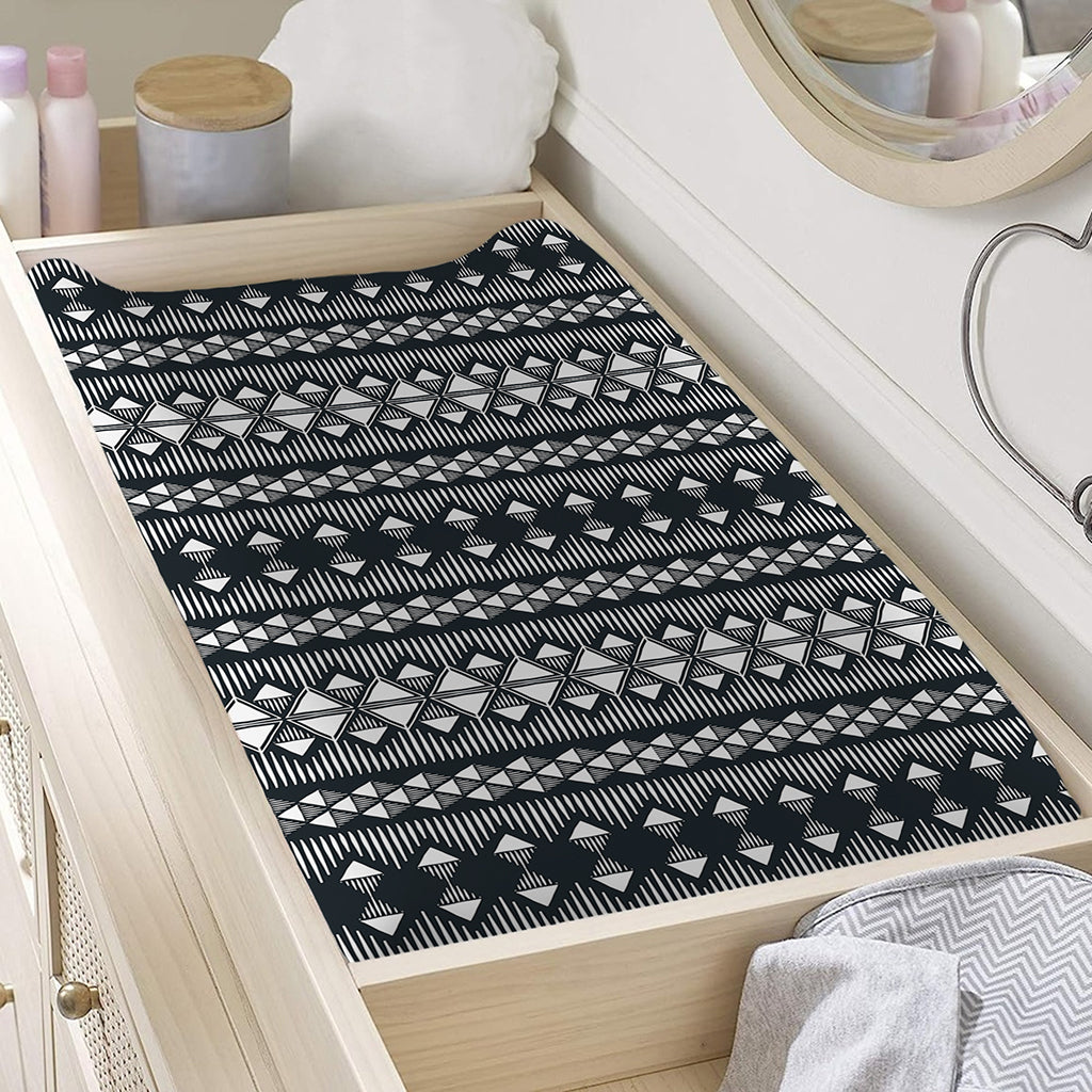 Black And White Tribal Geometric Print Changing Pad Cover