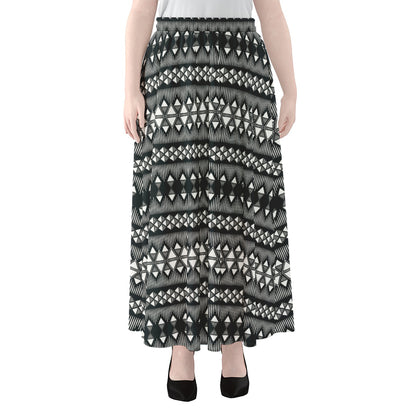 Black And White Tribal Geometric Print Chiffon Maxi Skirt