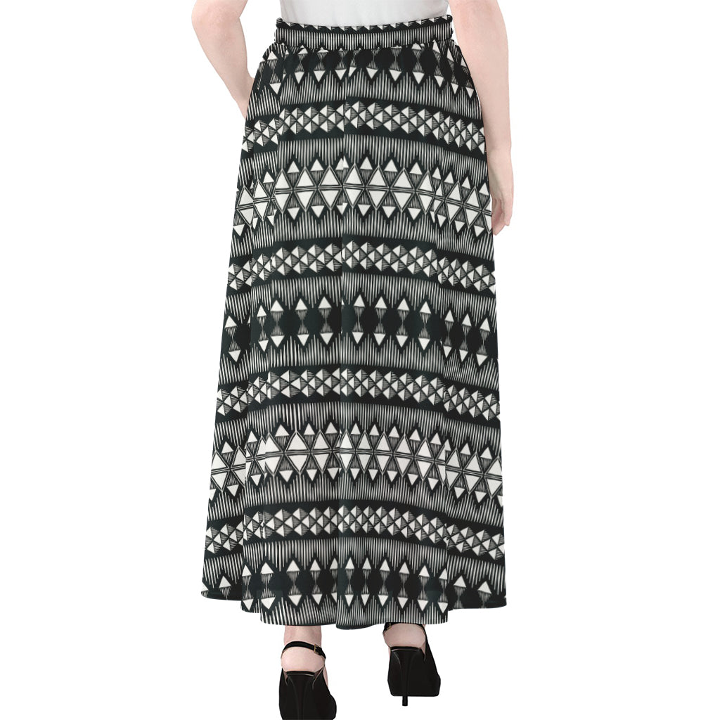 Black And White Tribal Geometric Print Chiffon Maxi Skirt