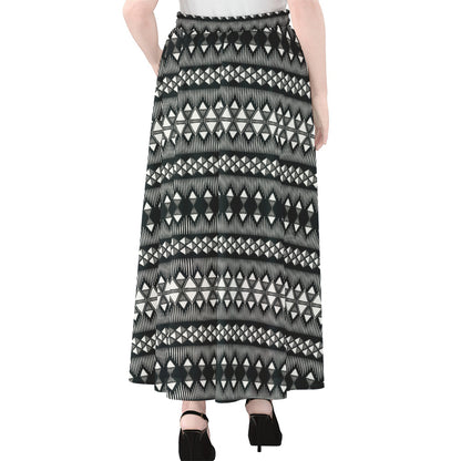Black And White Tribal Geometric Print Chiffon Maxi Skirt