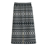 Black And White Tribal Geometric Print Cotton Front Slit Maxi Skirt