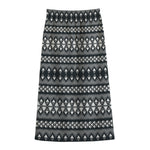 Black And White Tribal Geometric Print Cotton Front Slit Maxi Skirt