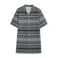 Black And White Tribal Geometric Print Cotton Hawaiian Shirt