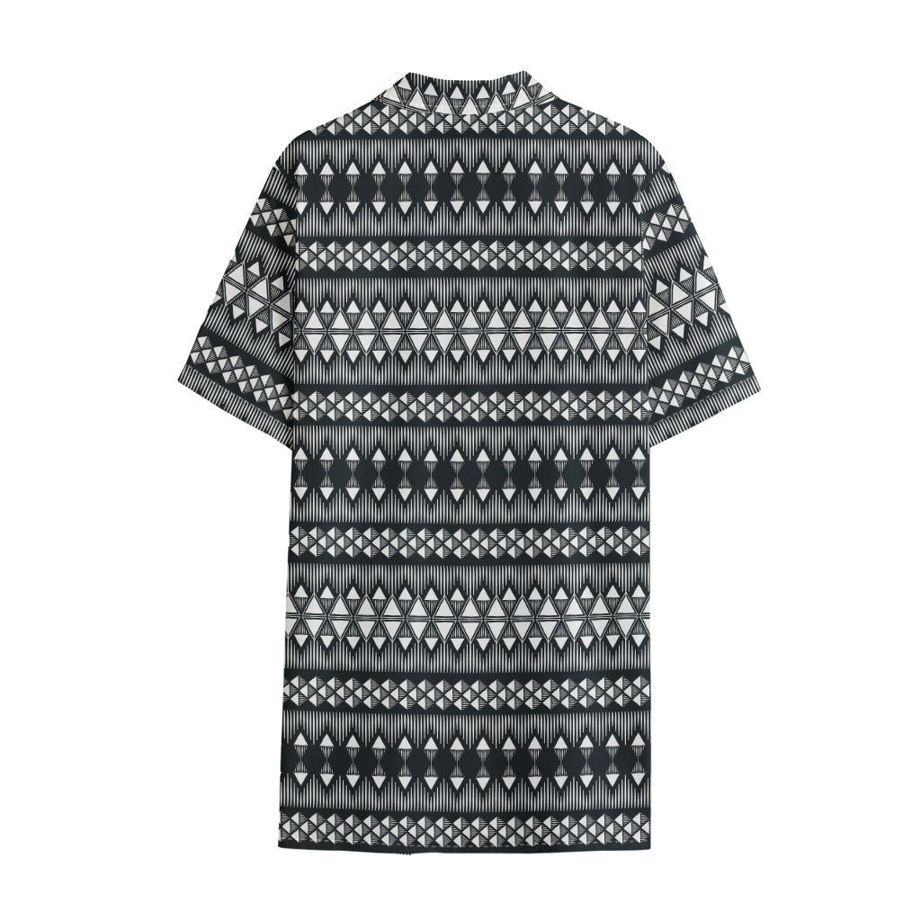 Black And White Tribal Geometric Print Cotton Hawaiian Shirt