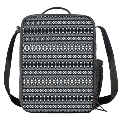 Black And White Tribal Geometric Print Crossbody Lunch Bag