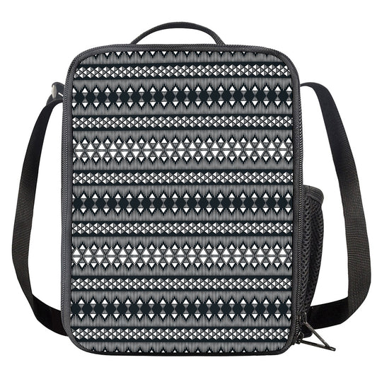 Black And White Tribal Geometric Print Crossbody Lunch Bag