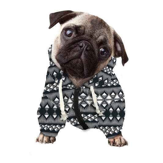 Black And White Tribal Geometric Print Dog Zip Up Hoodie
