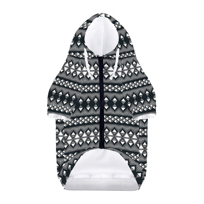 Black And White Tribal Geometric Print Dog Zip Up Hoodie