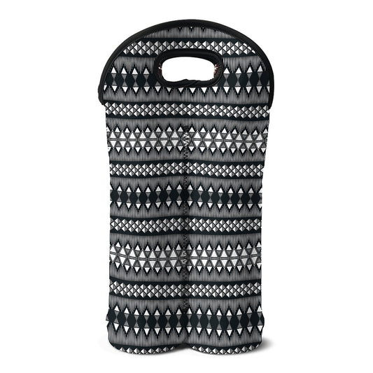 Black And White Tribal Geometric Print Double Neoprene Wine Tote