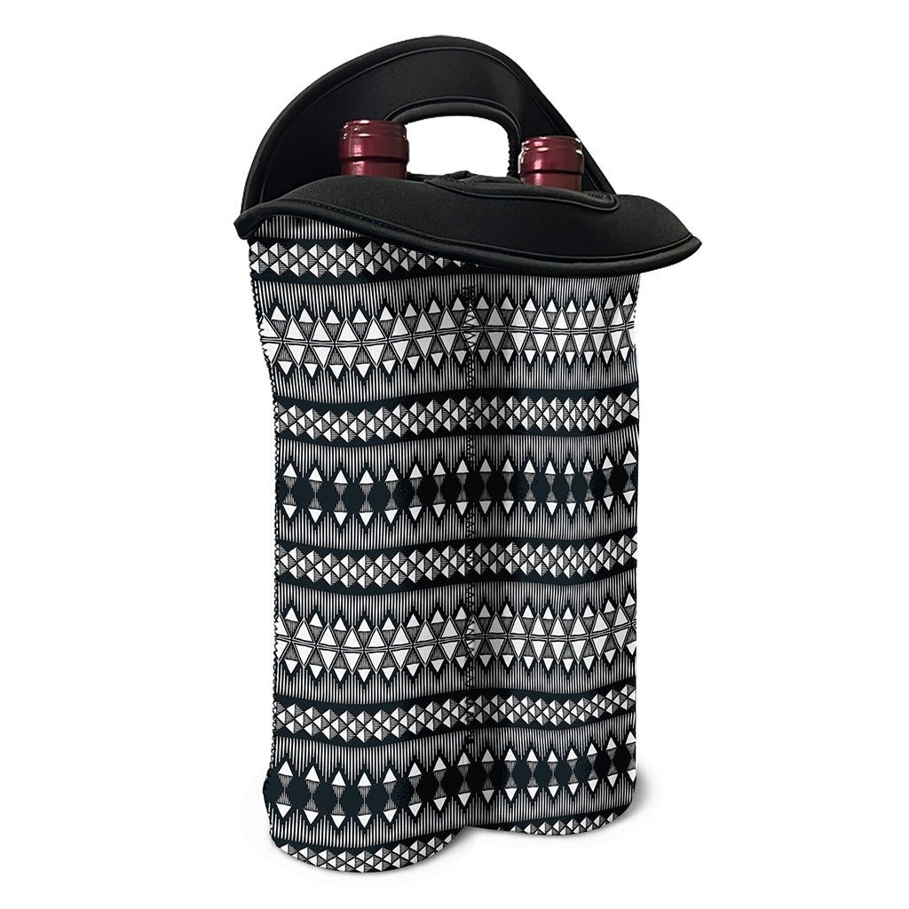 Black And White Tribal Geometric Print Double Neoprene Wine Tote