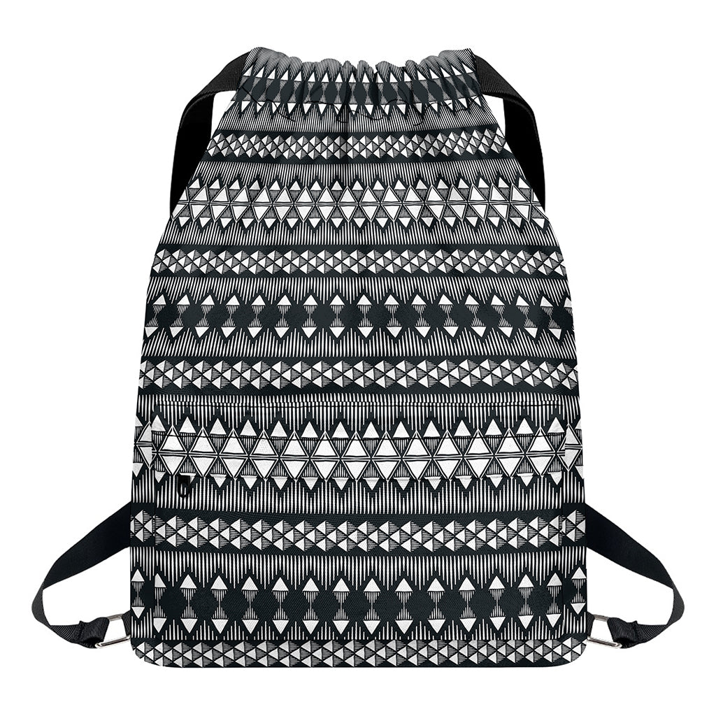 Black And White Tribal Geometric Print Drawstring Backpack