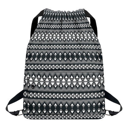 Black And White Tribal Geometric Print Drawstring Backpack