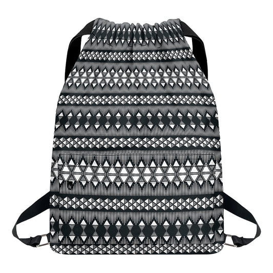 Black And White Tribal Geometric Print Drawstring Backpack