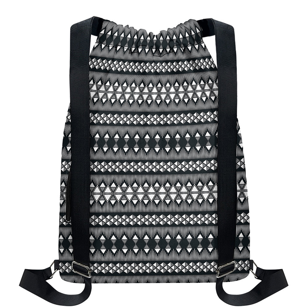 Black And White Tribal Geometric Print Drawstring Backpack