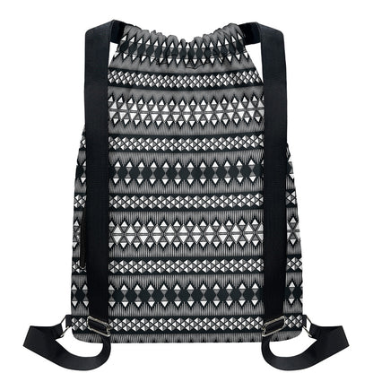 Black And White Tribal Geometric Print Drawstring Backpack
